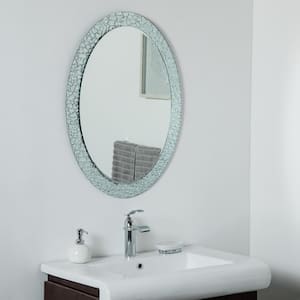 24 in. W x 32 in. H Frameless Oval Beveled Edge Frameless Wall Mount Bathroom Vanity Mirror in Silver
