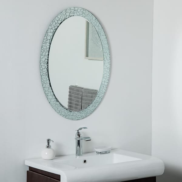 Decor Wonderland 24 In W X 32 H, Frameless Oval Beveled Bathroom Mirror