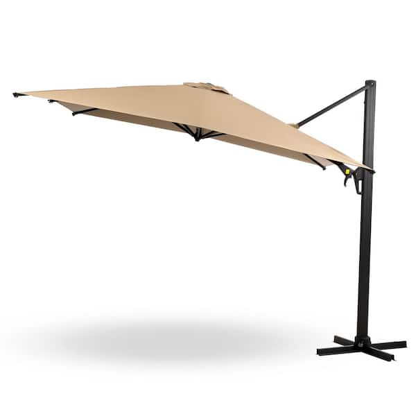 Kahomvis Cantilever Umbrella, 10 ft. Aluminum Cantilever Tilt Patio Umbrella in Khaki, 250g Yarn-Dyed Fabric, 360° Rotation