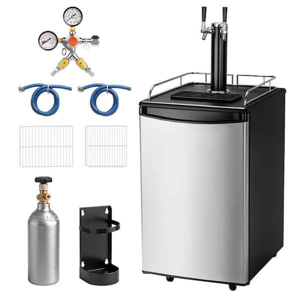Dual Tap 5.4 cu. ft. Kegerator Beer Keg Dispenser in Silver with Shelves, CO2 Cylinder, Drip Tray and Rail