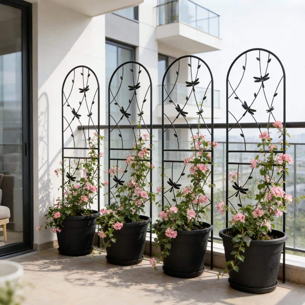71x19.7 in Black Outdoor Metal Rustproof Garden Trellis with Dragonfly Decoration for Climbing Plants 4-Pack price history on PriceWatchPro