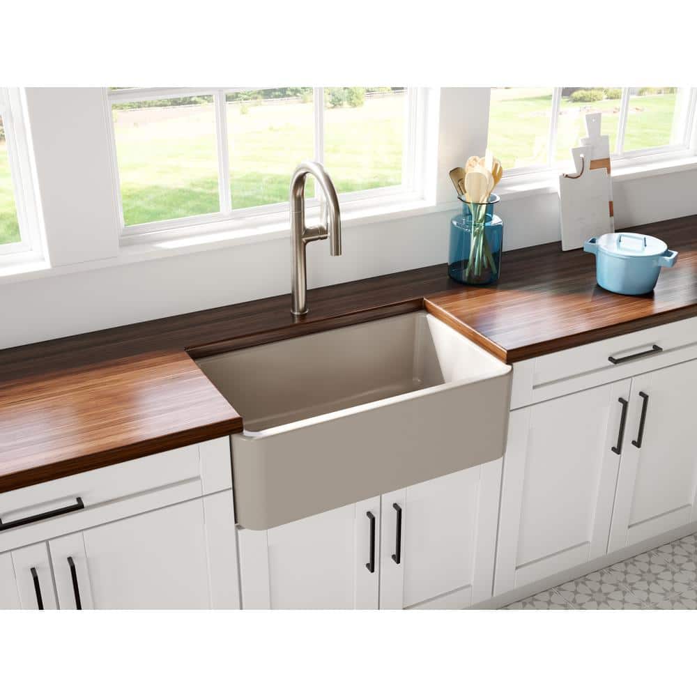 30" Silver Fireclay Farmhouse Apron-Front Single Bowl Kitchen Sink