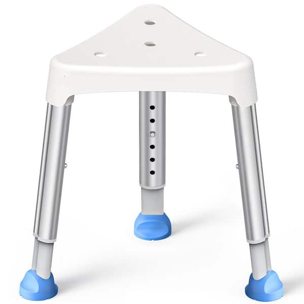 Wudkey 400 lb. Triangular Non-slip Aluminum Shower Chair in White for Elderly and Disabled with Adjustable Height