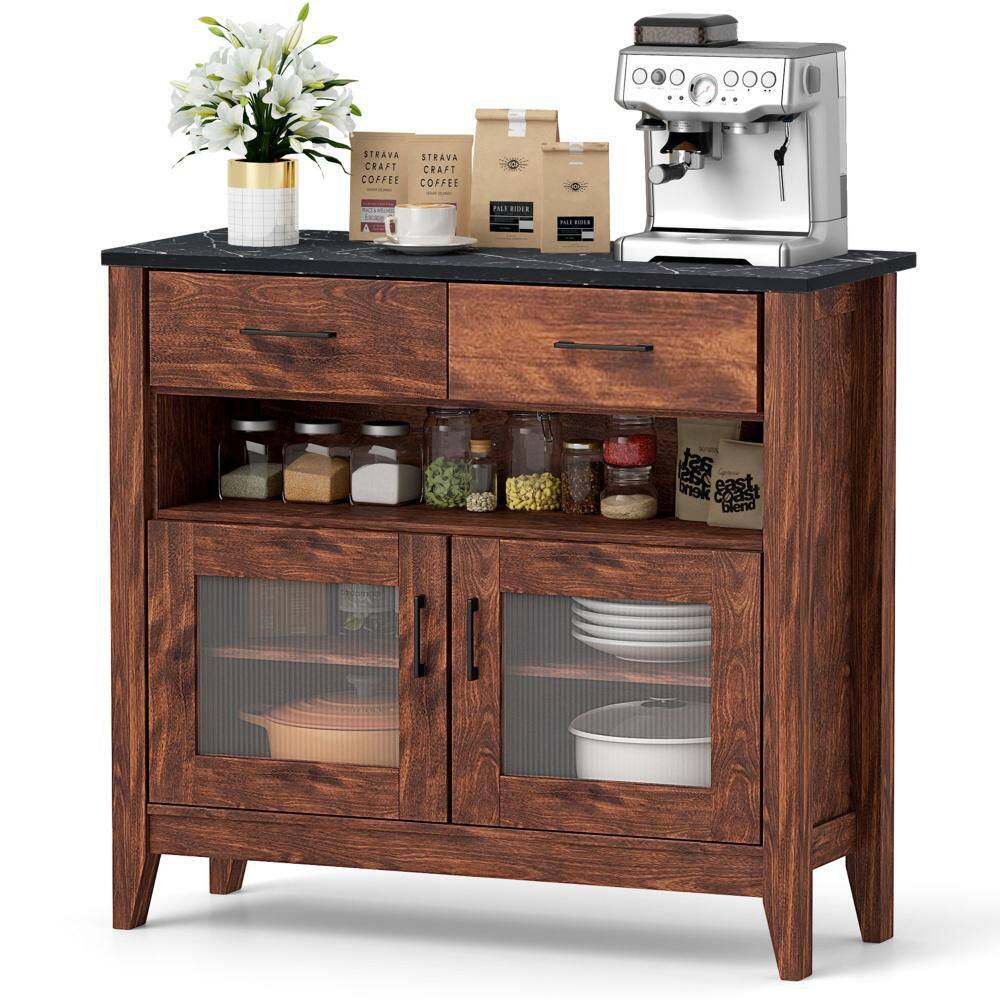 Buffet Sideboard w/ 2-Drawers 1-Open Compartment 2-Doors 2-Adjustable Shelves