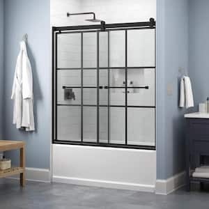 Contemporary 60 in. W x 58-3/4 in. H Frameless Sliding Bathtub Door in Matte Black with 1/4 in. Tempered Ingot Glass