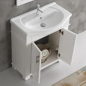 Hudson 30 in. W Traditional Bathroom Vanity in White with Ceramic Vanity Top in White with White Basin