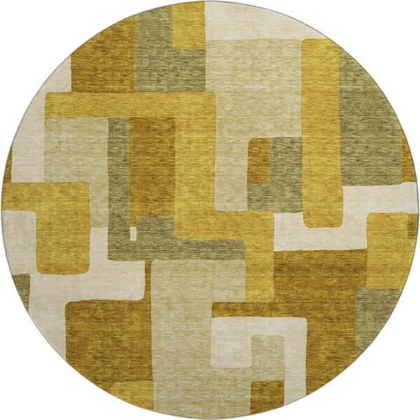 Addison Rugs Mayfield Premium Machine Washable Abstract AMF955 Wheat 8 ft. x 8 ft. Round Rug