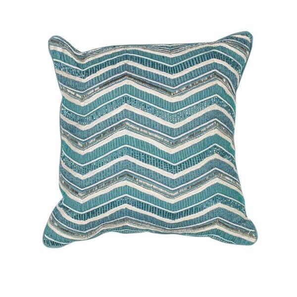 Kas Rugs Fresh & Cool Teal Geometric Hypoallergenic Polyester 18 in. x 18 in. Throw Pillow