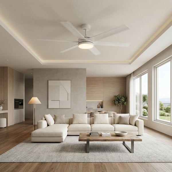 Vaczon 60 in. Indoor Integrated LED Matte White Reversible Ceiling