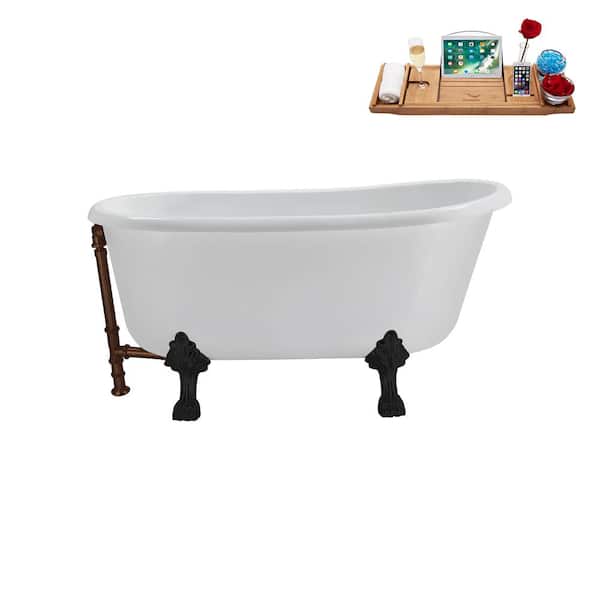 Streamline 57 in. Acrylic Clawfoot Non-Whirlpool Bathtub in Glossy White with Matte Oil Rubbed Bronze Drain, Matte Black Clawfeet