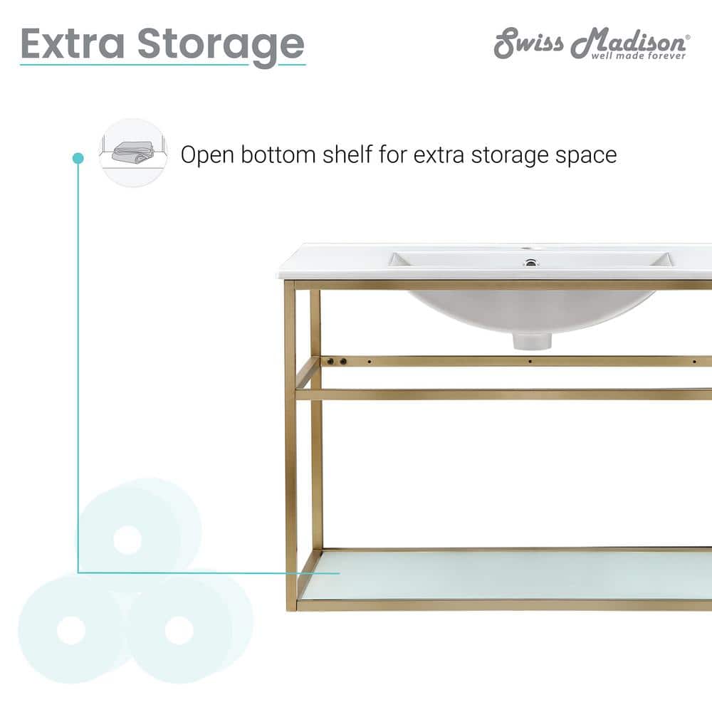 Pierre 35.4" Gold Stainless Steel and Glass Single Bathroom Vanity