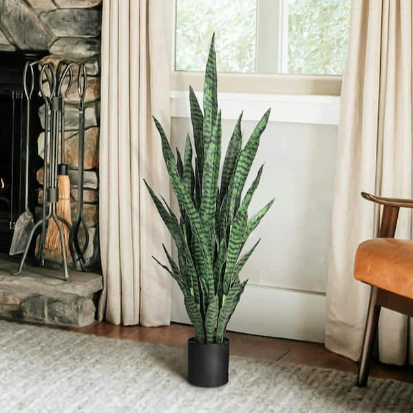 LIVING LUXURY 4 ft. Artificial Sansevieria Snake Plant in Black Pot  60633-GR - The Home Depot