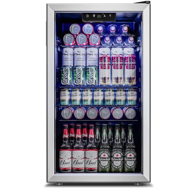 17.5 in Single Zone 126-Cans Freestanding/ Built-in Beverage and Wine Cooler Fridge in Silver Stainless Steel