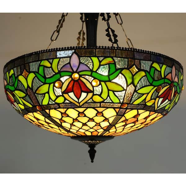 OUKANING 19.68 in. 5-Light Multi-Color Vintage Tiffany Shaded
