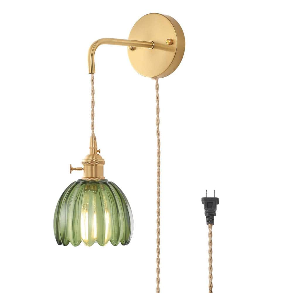 Retro 4.72 in. 1-Light Gold Plug-in Vintage Smart Home Wall Sconce with Tul