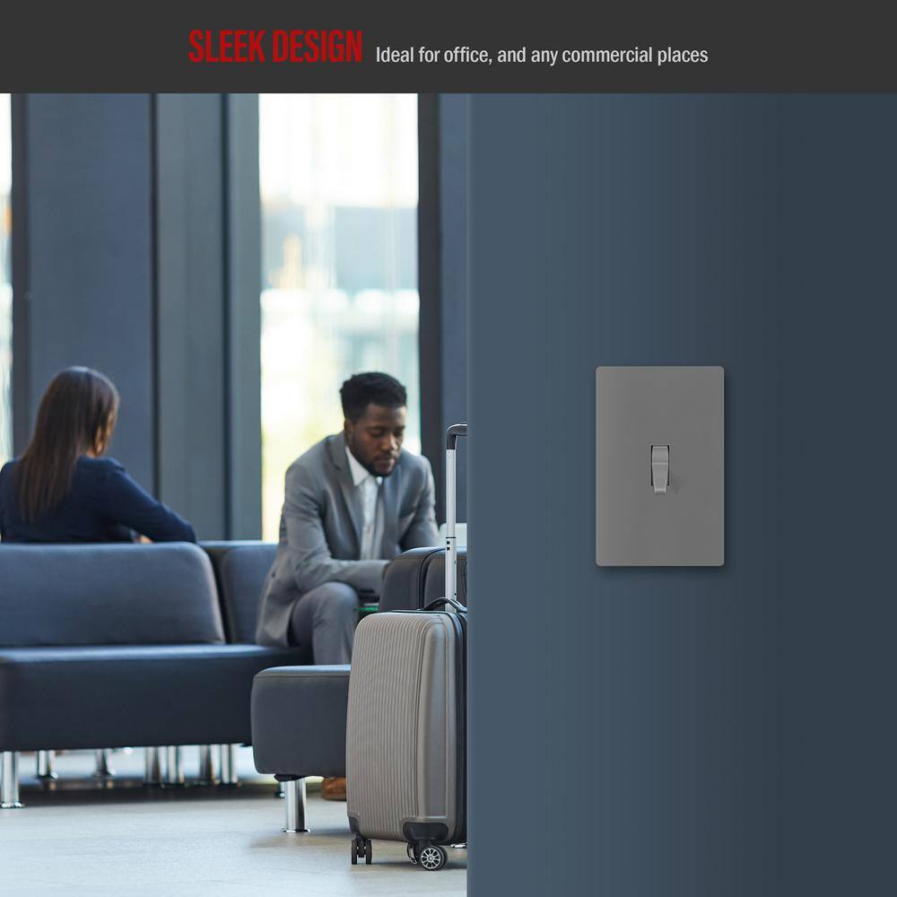 Gray 1-Gang Screwless Plastic Toggle Wall Plate Set