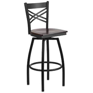 30.25 in. Black and Walnut Swivel Bar Stool