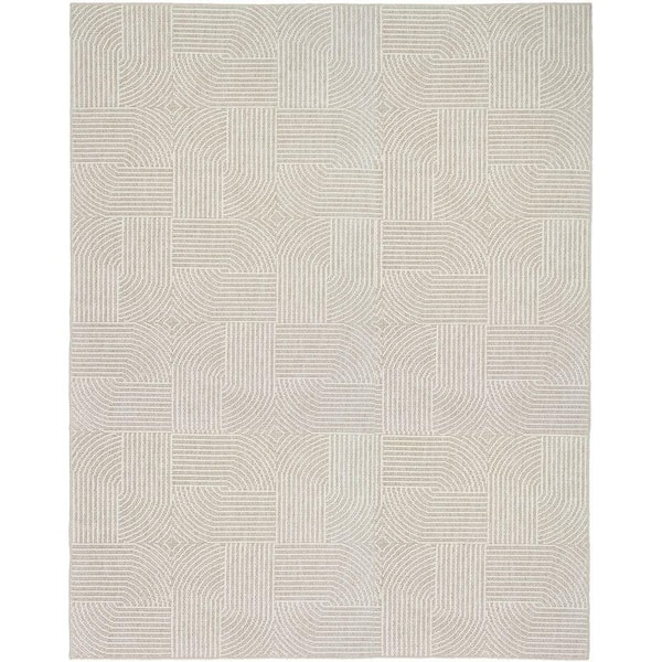 Nourison Textured Home Beige Ivory 8 ft. x 10 ft. Geometric Contemporary Area Rug