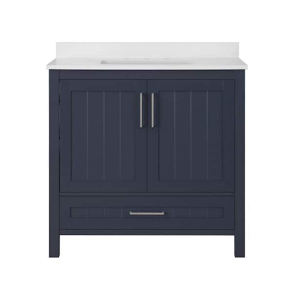 Kansas 36 in. Single Sink Midnight Blue Bath Vanity with White Engineered Stone Top (Assembled)