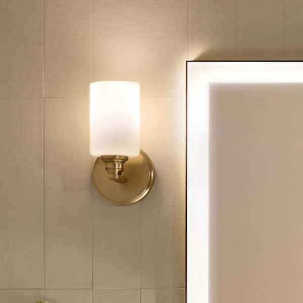 Gioe 9.5 in. 1-Light Wall Sconce with Opal Glass in Champagne Bronze