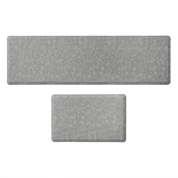 Chef Gear Marni Gray 17.5 in. x 60 in. Floral Synthetic 2-Piece Kitchen Mat Set