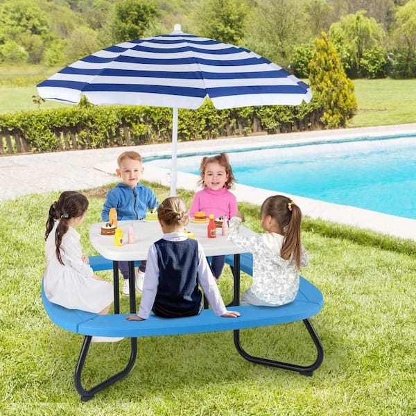 1-Piece Plastics Top Kids Picnic Table Outdoor Activity Table with Adjustable and Collapsible Umbrella White