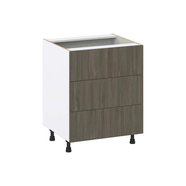 J COLLECTION Medora Textured 27 in. W x 34.5 in. H x 24 in. D in Slab Walnut Shaker Assembled Base Kitchen Cabinet with 3 Drawers