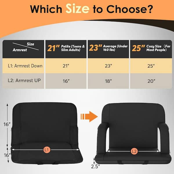 25 in. Heated Stadium Seat Portable Dual-Side Heated Bleacher Seats 6-Reclining Positions with 20000mAh Power Bank(2PK)