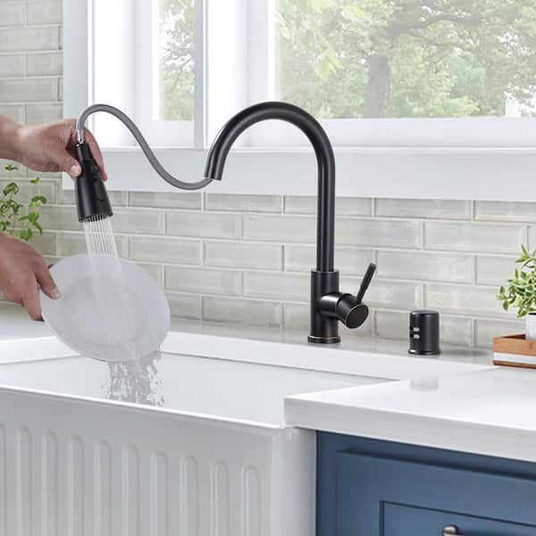 Single Handle Pull Down Sprayer Kitchen Faucet with 3-Mode Sprayer and Air Gap Kit in Oil Rubbed Bronze