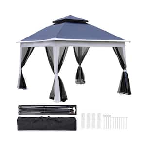 11 ft. x 11 ft. Outdoor Steel Pop Up Gazebo Canopy with Removable Zipper Mesh Net Side Walls & 2-Tier Top Vent in Blue