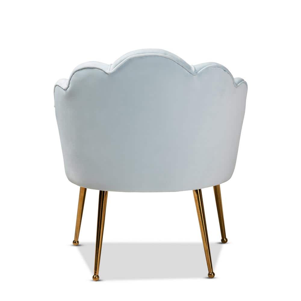 Seashell-Inspired Light Blue Velvet & Gold Accent Chair