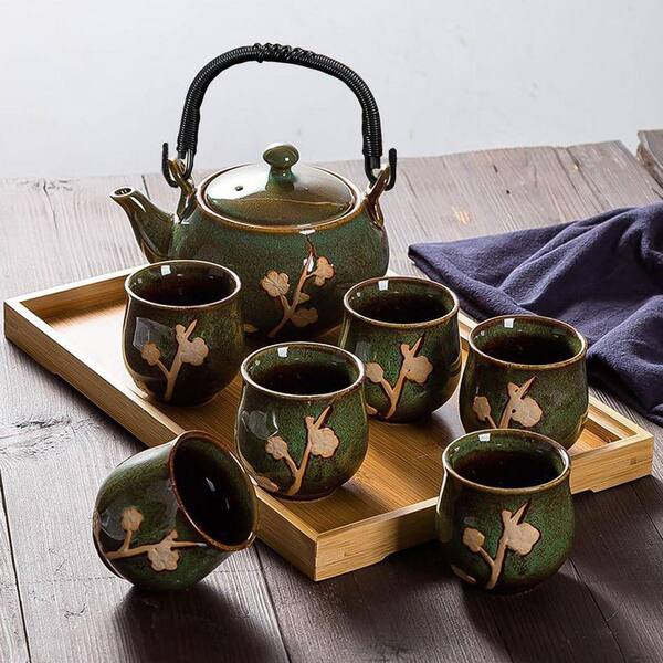 JFVKAF Japanese Tea Set Kiln-Formed Ceramic with Plum Blossom