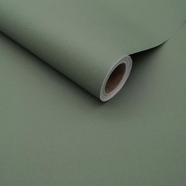 Matte Sage Green Modern Solid Color Self-Adhesive Removable Peel and Stick Wallpaper Roll, 16"x120"
