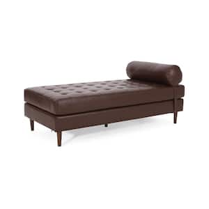 Bonny Dark Brown Faux Leather Bolster Pillow Chaise Lounge