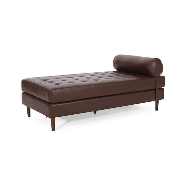 Noble House Bonny Dark Brown Faux Leather Bolster Pillow Chaise Lounge