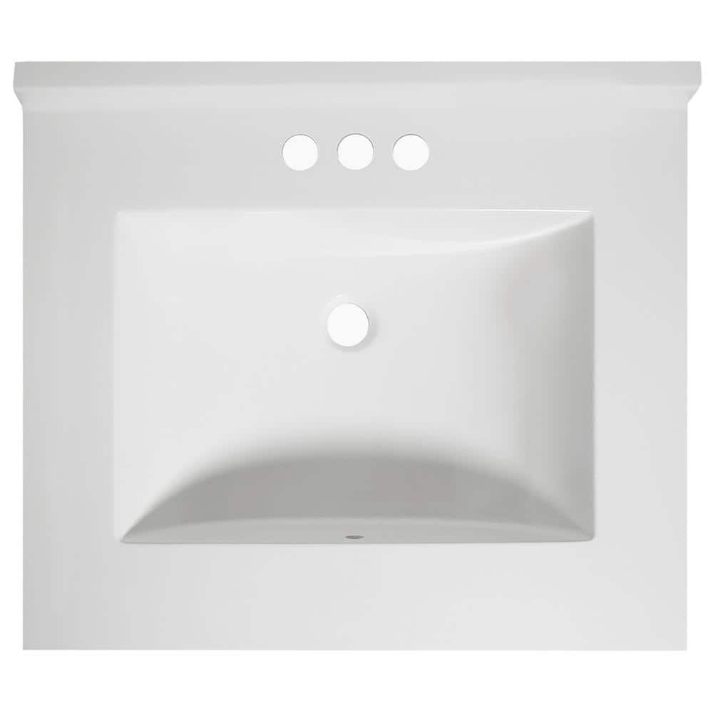 25-Inch Solid White Cultured Marble Vanity Top with Backsplash