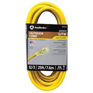 25 ft. 12/3 SJTW Outdoor Heavy-Duty Extension Cord with Power Light Plug