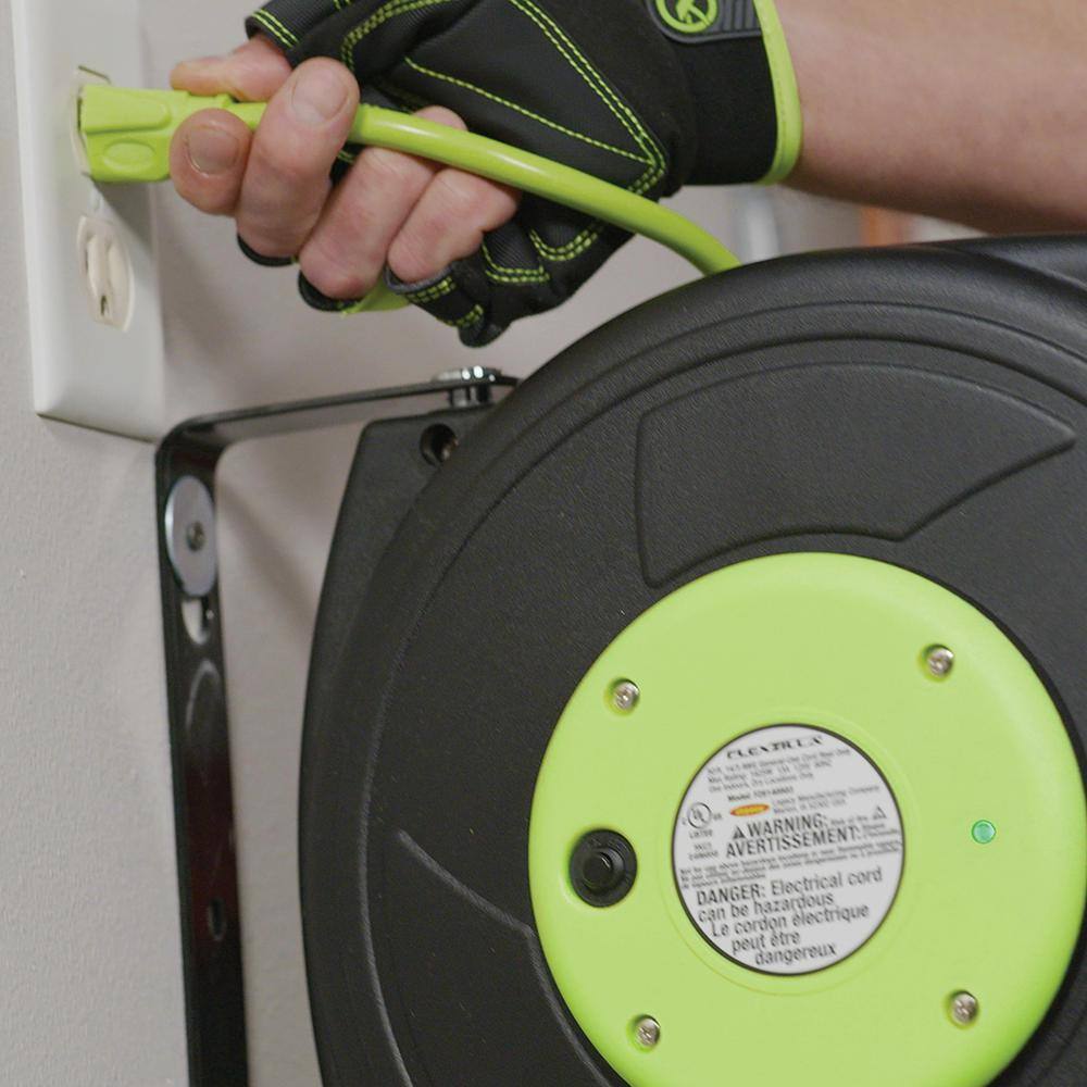 Flexzilla 50' Green Retractable Extension Cord Reel with Triple Tap Outlet