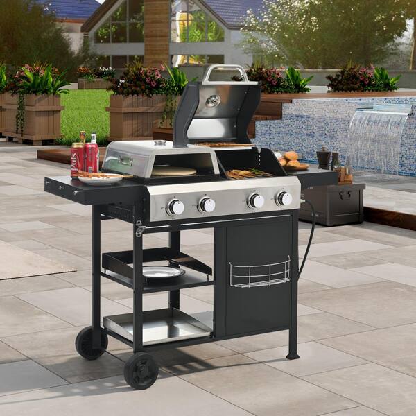 Stainless Steel Portable Propane Grill in Black and Silver Gas Grill and Griddle Combo with Cover for Cooking Camping KL 54 The Home Depot