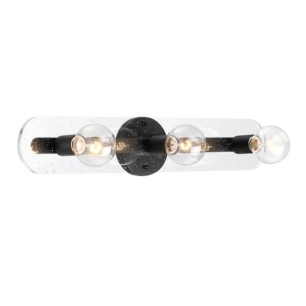 Designers Fountain - Demi 24 in. 3-Light Matte Black Glam Vanity Light with Artisan Cast Glass Shade