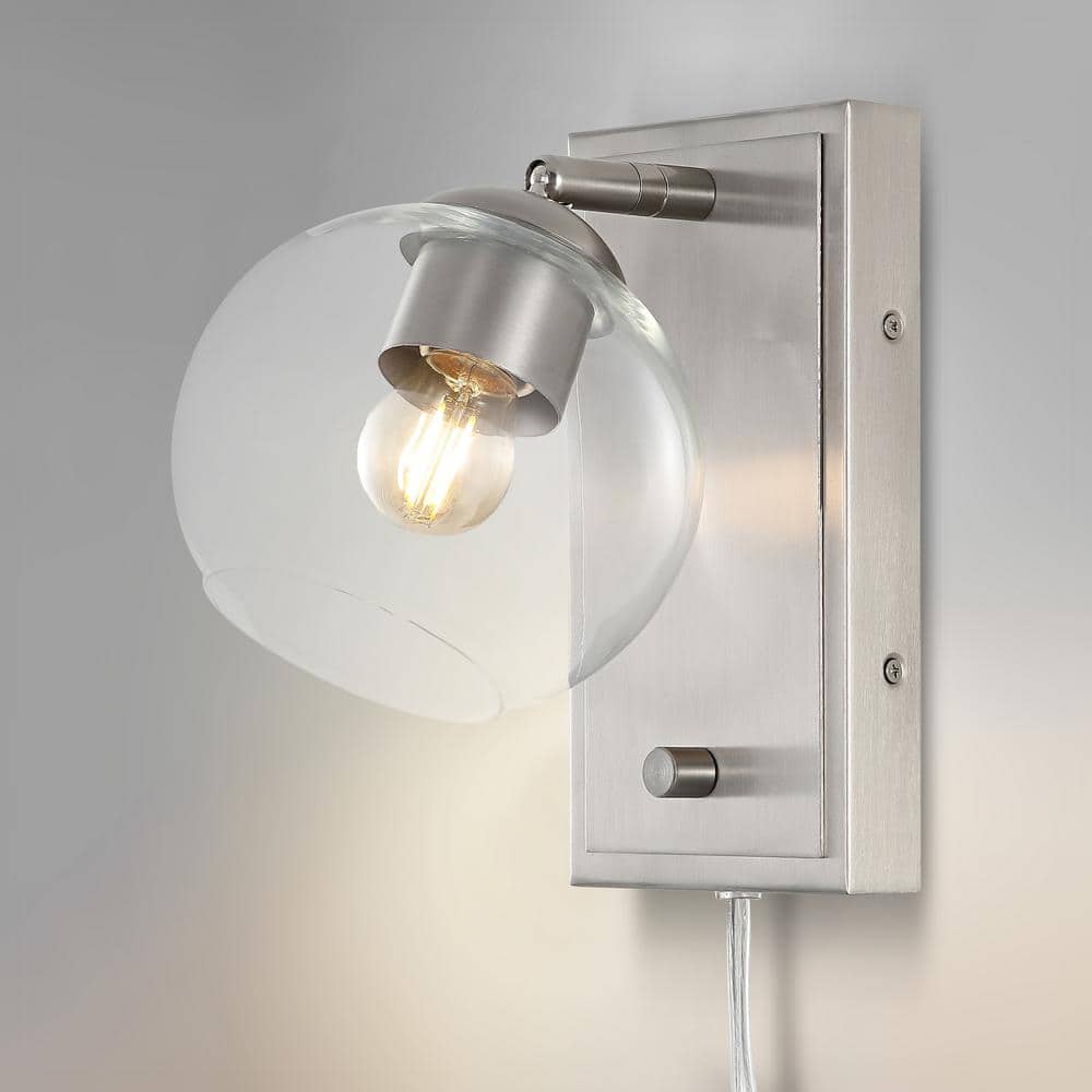 Nickel 1-Light Adjustable Glass Globe Wall Sconce