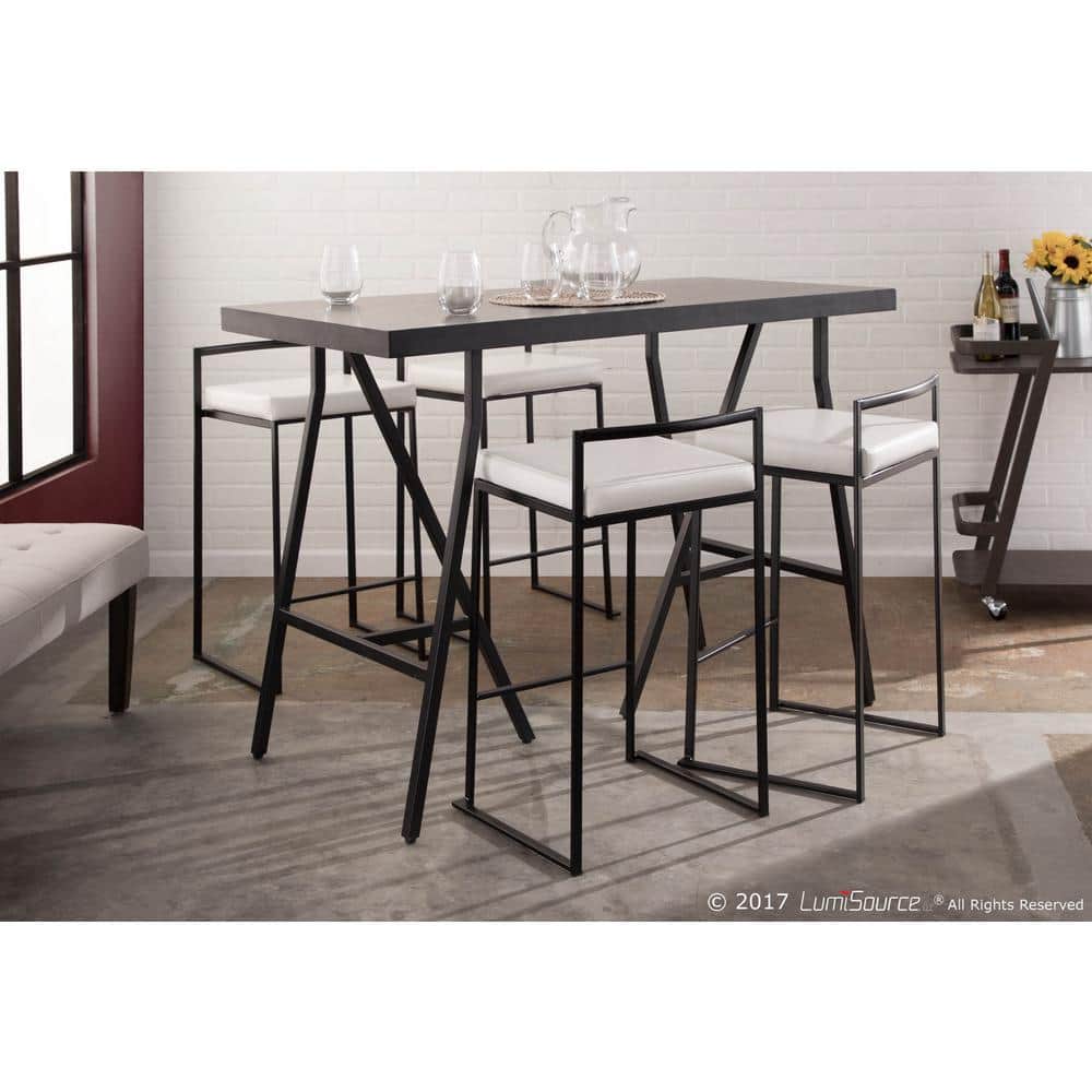 Set of 2 White Faux Leather and Metal Counter Stools