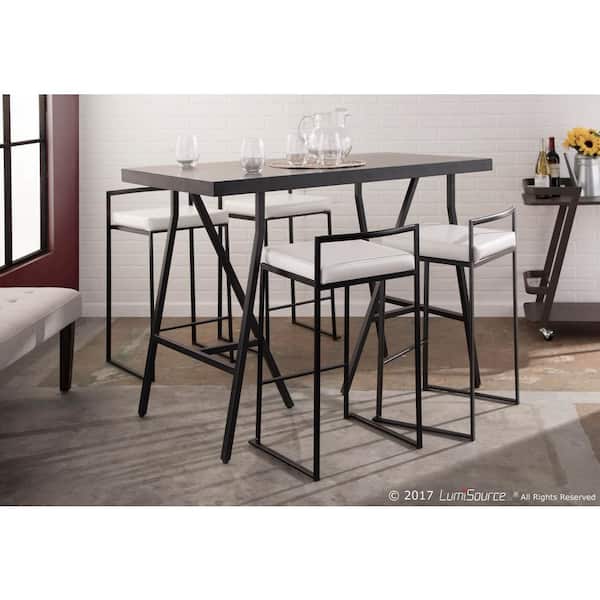 Fuji 26 in. Black Stackable Counter Stool with White Faux Leather Cushion (Set of 2)