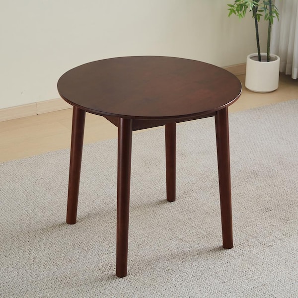 Unbranded Walnut Wood 31.5 in. Bracket Round 4 Legs Dining Table Seats 4 for Dining Room