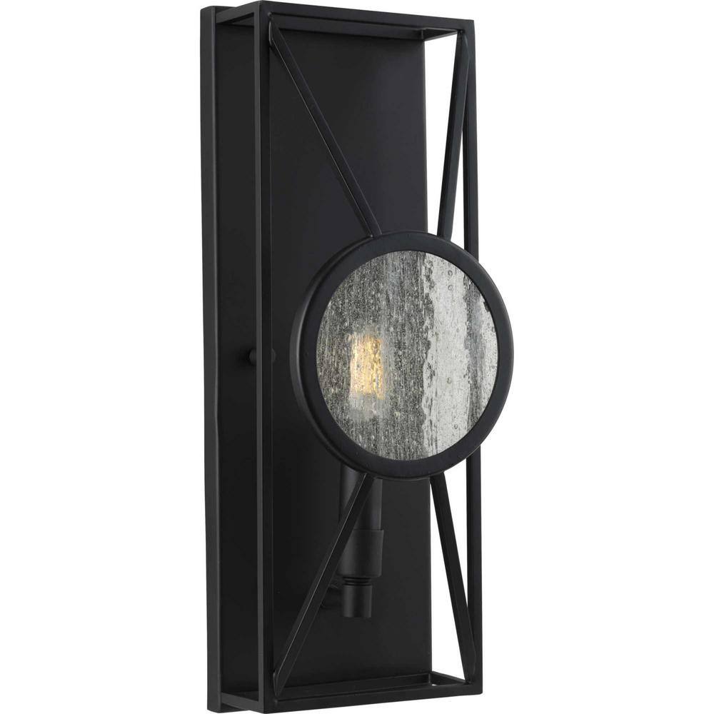 Matte Black Steel Dimmable Wall Sconce with Seeded Glass