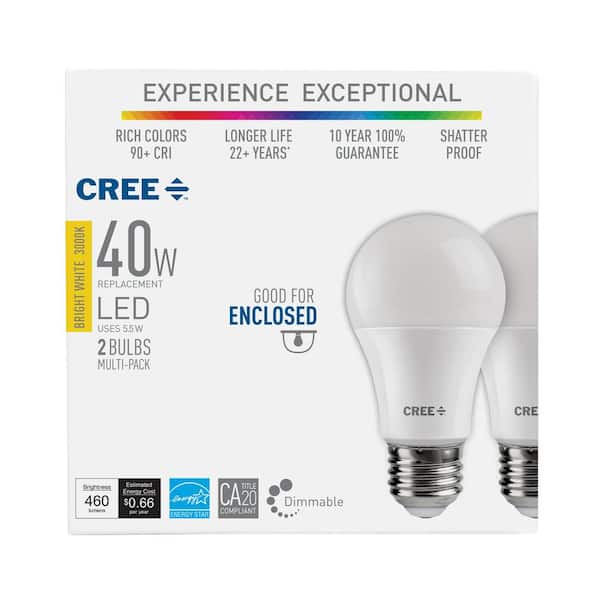 Cree 40W Equivalent Daylight A19 Dimmable Exceptional Light Quality LED 5000K 