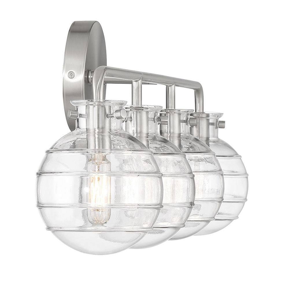 Satin Nickel 4-Light Vanity with Clear Swirl Glass Shades