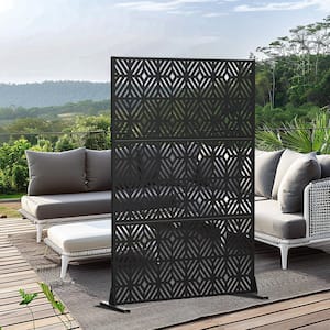 72 in. x 47 in. Black Outdoor Metal Privacy Screen Garden Fence Wall Applique
