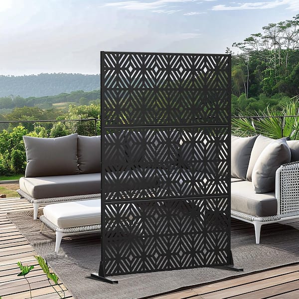 PexFix 72 in. x 47 in. Black Outdoor Metal Privacy Screen Garden Fence ...