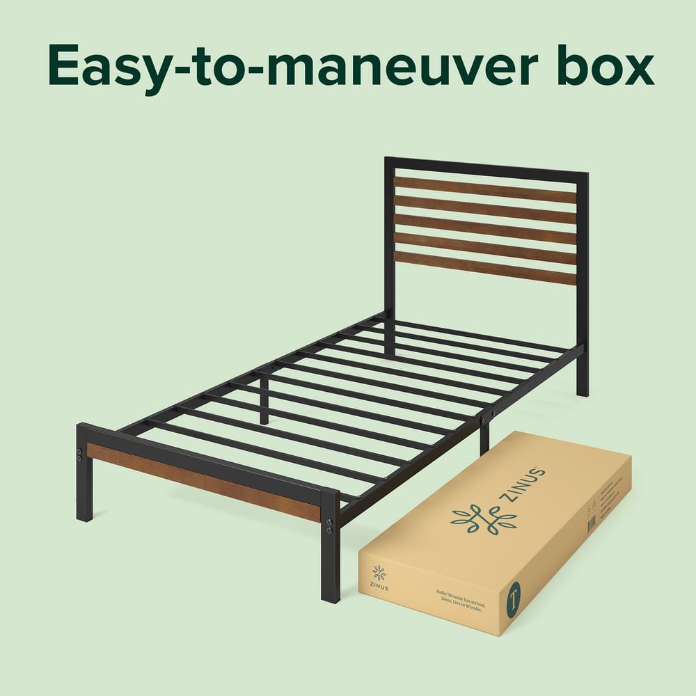 Kai Twin Bamboo and Metal Platform Bed Frame with Headboard